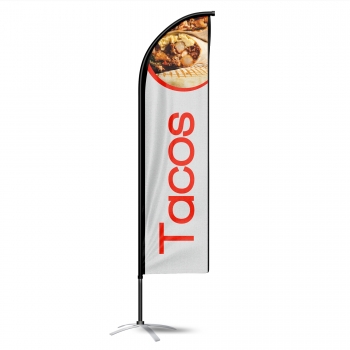 Tacos - Drapeau publicitaire avec pied et mât oriflamme 340X60 cm double  faces