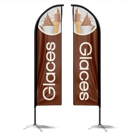 Drapeau publicitaire oriflamme double faces glaces marron chocolat