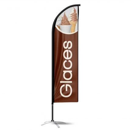 Drapeau publicitaire oriflamme double faces glaces marron chocolat