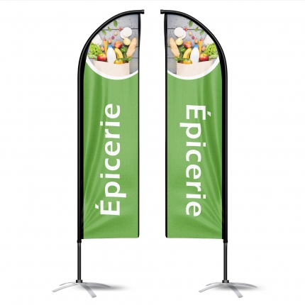 Drapeau Épicerie publicitaire oriflamme double faces vert