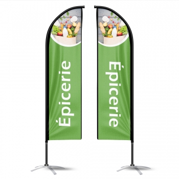 Drapeau Épicerie publicitaire oriflamme double faces vert