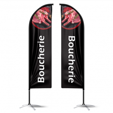 Drapeau publicitaire oriflamme Boucherie double faces noir