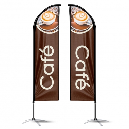 Drapeau publicitaire oriflamme Café double faces