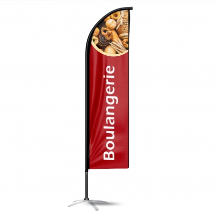 Drapeau publicitaire oriflamme Boulangerie rouge double face