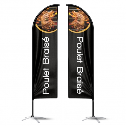 Poulet Braisé - Drapeau publicitaire avec pied et mât oriflamme double faces
