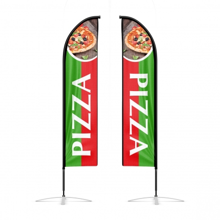 drapeau publicitaire oriflamme pizza doubles faces
